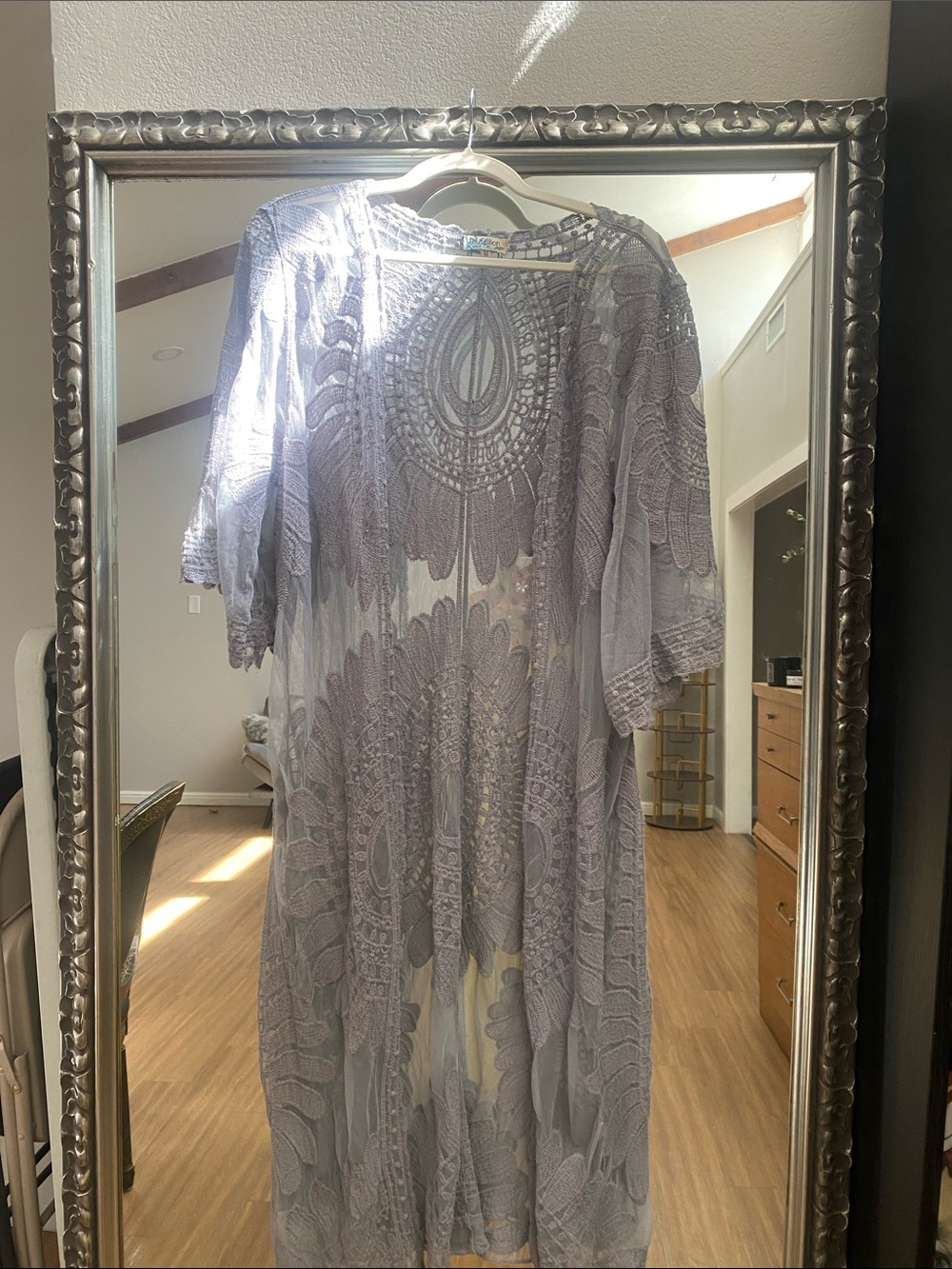 Rebellion Sheer Lace Overlay Kimono in Light Gray